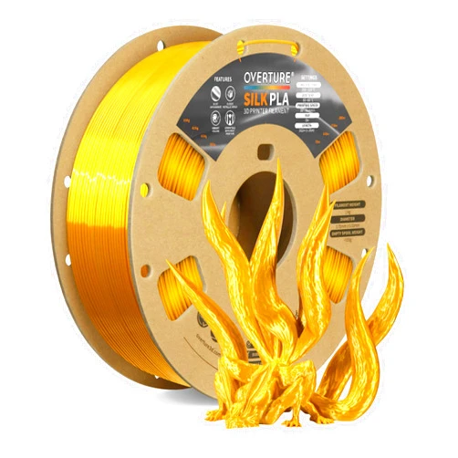 OVERTURE Silk Filament PLA 1.75mm Clog-Free Shiny 3D Printer Filament, 1kg Spool (2.2lbs), Dimensional Accuracy +/- 0.02 mm, Fit Most FDM Printer(Silk Gold)