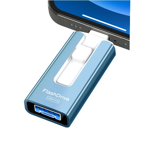 GNASEET 256GB USB Flash Drive for Phone and Pad, Photo Stick High Speed External USB Thumb Drives Photo Storage Memory Stick for Save More Photos and Videos (Blue, 256GB)