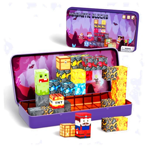 LUPHENZOK Magnetic Blocks with Magnet Box, 35PCS Magnet Cubes for Kids Age 3-8,Travel Game Road Trip Sensory Build Magnetic Tiles Toys, Christmas Birthday Valentines Gifts for Boys Girls