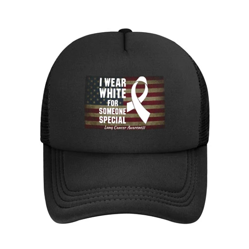 Silston I Wear White for Someone Special Lung Cancer Awareness Adult Mesh Baseball Cap Adjustable Sunshade Trucker Hat Classic Mesh Hats