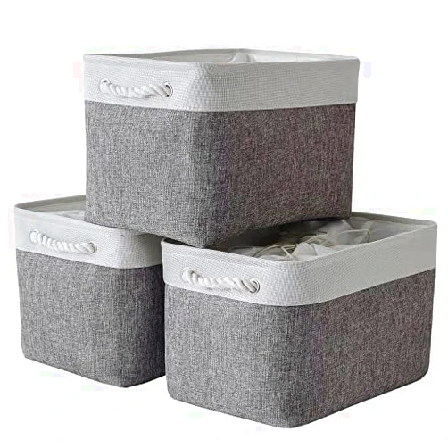 TheWarmHome Storage Baskets for Organizing, 17L×13.7W×9.8H Jumbo 3 Pack Foldable Storage Bins for Shelves, Fabric Storage Box for Closet Nursery Toy Gift (White & Grey)