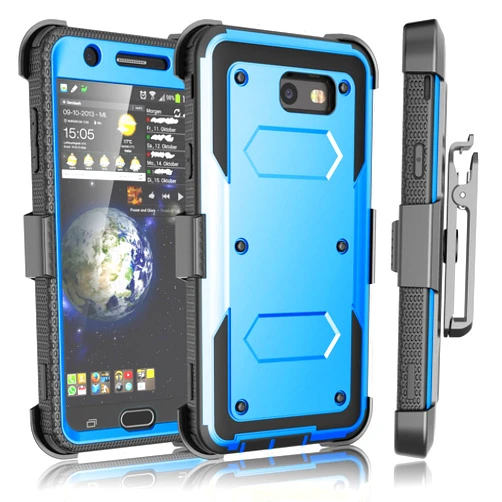 Tekcoo Galaxy J7 Sky Pro Case, Tekcoo Galaxy J7 V/J7V/J7 Perx Holster Clip, [TShell] [Built-in Screen] Locking Secure Swivel Belt Kickstand Phone Cover Full Body Case Cover for Samsung J7 2017 [Blue]