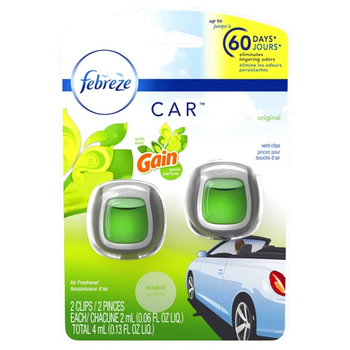 Febreze Car Air Fresheners, Gain Original Scent, Odor Fighter for Strong Odors Car Vent Clips (2 Count)