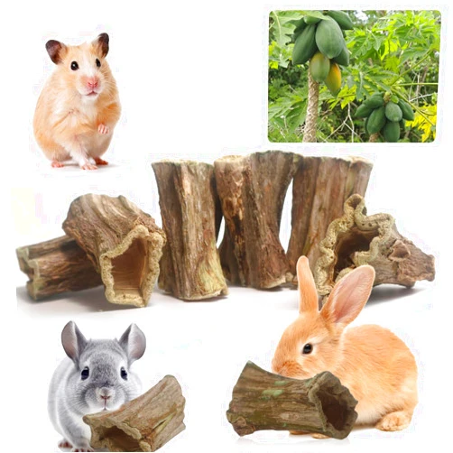 BESUGEOUS Rabbit Chew Toys, 6 Pcs Organic Papaya Wood Stick for Rodent Small Animals, Guinea Pigs, Chinchillas, Bunny, Hamsters, Rat, Gerbils Healthy Chews Teeth Grinding Treats Molar Snacks