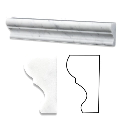 Oracle Moldings Italian Carrara White Marble Polished 2 X 12 Crown - Mercer Molding Trim - Box of 5 Pcs.