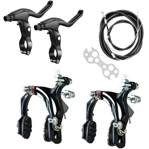 Hmseng 2 Pairs Bike Brakes, Universal Complete V Bike Brakes Set, Mountain Bike Replacement for Most Bicycle,Road Bike Brakes Cables with Front Back Wheels End Caps,End Ferrules -Black