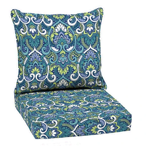 Arden Selections Outdoor Deep Seat Cushion Set, 22 x 24, Water Repellent, Fade Resistant 22 x 24, Sapphire Aurora Blue Damask