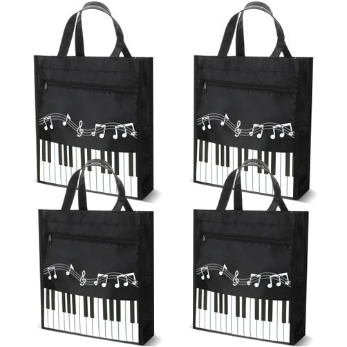 Cunno 4 Pcs Small Piano Music Bag Piano Keys Handbag Reusable Shopping Tote Bag Book Shoulder Tote for Music Teacher Student Gifts