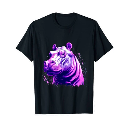 Safari Animal Art Hippopotamus Portrait Splash Colourful Artwork Savanna Hippo T-Shirt
