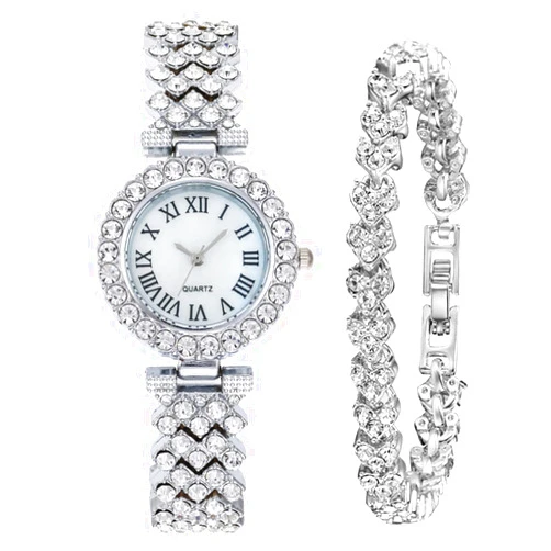 CdyBox Lady Elegant Small Dial Quartz Watch with Diamond Bracelet Watch Set Dress Wrist Watches