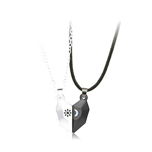 Leadrop Choker Necklaces Magnetic Sun Moon Paired Pendant Necklaces Valentines Gift Alloy