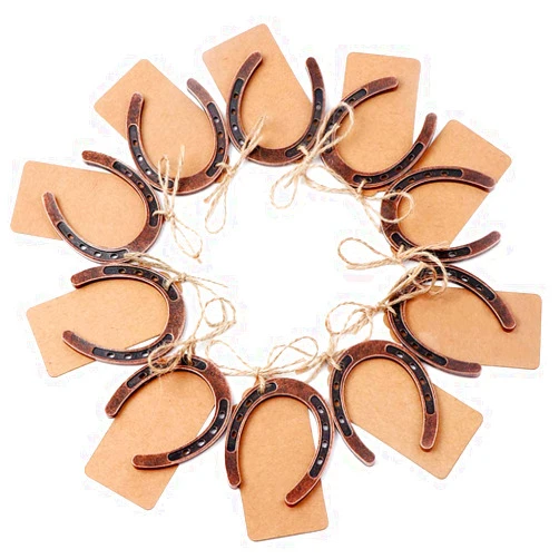 OurWarm 10pcs Good Lucky Horseshoe Wedding Favors with Kraft Tags Rustic Horseshoe Gifts for Vintage Wedding Party Decorations