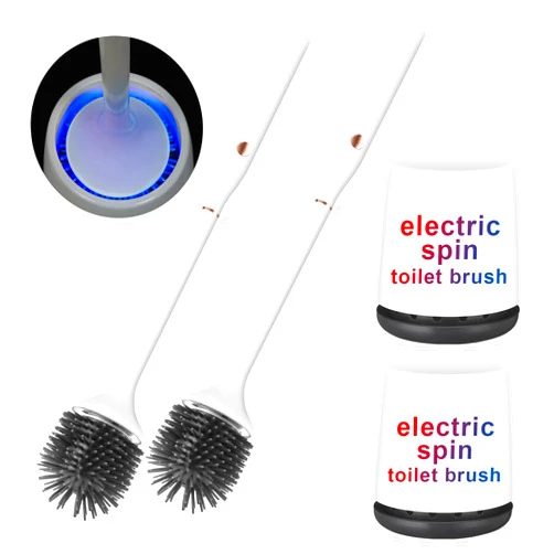 Ratolo Electric Toilet Bowl Brush,Silicone Toilet Brush,Toilet Bowl Brush and Holder Set with Ventilated Holder,Toilet Brush, Floor Standing, Wall Mounted Without Drilling，Rechargeable 2packs
