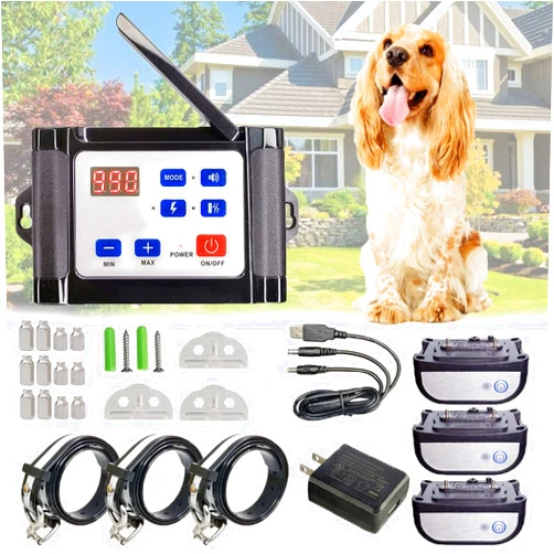 HEXIEDEN Wireless Electric Dog Fence,Pet Boundary Containment System,Safe Effective Vibrate/Shock Dog Collar,Waterproof,Rechargeable,Adjustable Range,Harmless,for 1 2 3 Dogs,for3dogs