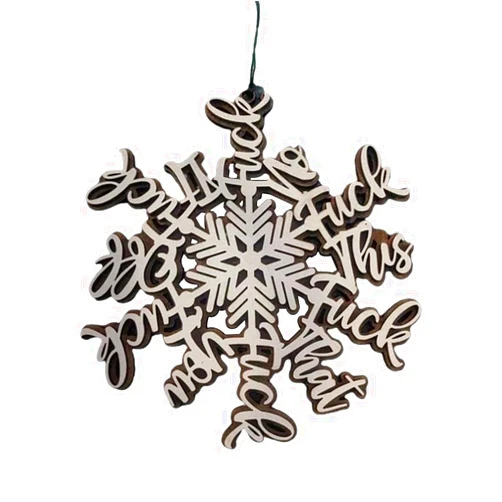 WSRRDRECVHi Funny Fuck Snowflake Christmas Ornament,Perfect Ornament for Annual Summary,Wooden Engraved Snowflake Christmas Tree Ornament,Wooden Christmas Tree Snowflake Pendant