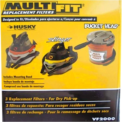 Multifit (2 x Pack of 3 Filters) MultiFit VF2000 Replacement Filter with Mounting Band for Husky, Stinger, and Bucket Head Vacuums