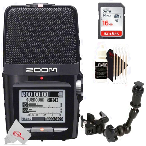 Teds Electronics Zoom H2n ext 2-Input / 4 Track Handy Digital Audio Stereo Recorder With 5 Built-In Mic Array + Accessory Kit