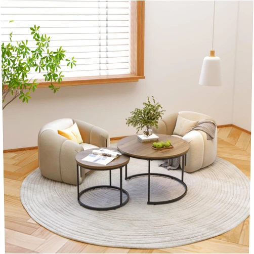 HESIEU Nesting Coffee Table Set of 2 with Marble Pattern Top and Sturdy Metal Frame - 27.6