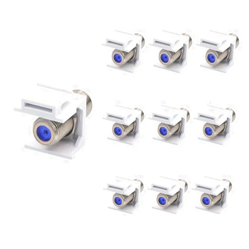 VCE Coax Keystone Jack Insert 10-Pack, 3GHz Coaxial Cable Connector, F-Type RG6 Cable Extender Female to Female for Wall Plate and Patch Panel, Nickel-Plated