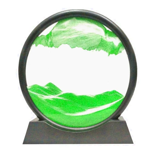 Soccerdog Sand Art Liquid Motion, Moving Sand Art Picture Round Glass, Moving Sand Art Picture Sandscapes in Motion Round Glass 3D Sea Sand Art (12 inch, Green)