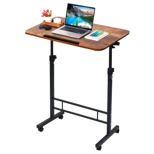 Dekhaoxe Small Standing Desk Adjustable Height,Rolling Computer Desk,Mobile Standing Desk with Wheels,Portable Stand Up Desk,Tall Computer Table,Adjustable Desktop Sit Stand Desk,Size 31.5x15.7 Inch Brownish C