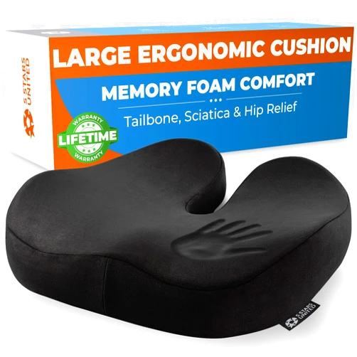 5 STARS UNITED Seat Cushion for Office Chair - Tailbone Pressure Relief Cushion - Coccyx, Lower Back, Hip, Butt, Sciatica Pain Relief Pillow - Memory Foam Chair Cushions for Desk Chairs, Car Seats, Wheelchairs