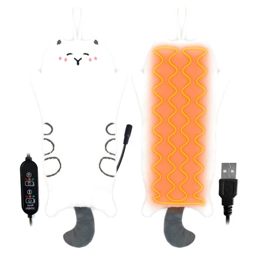Crimmy Heating Pads for Back Pain Relife, Thin Heat Pad for Period Menstrual Cramps, Portable USB Heated Pad for Neck Shoulder Pain Relife (white cat)