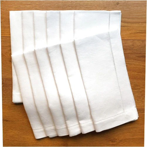 Minhcraft White Linen Hem Stitch Dinner Napkins - Set of 12 20