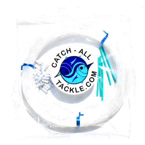 Catch All Tackle Monofilament Fishing Leader Kit 100yds 2.2mm-500lb Clear-25pcs 2.4mmx18mm crimps