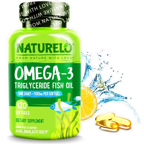 NATURELO Burpless Omega 3 Fish Oil Supplement - 1100mg Triglyceride Omega-3, EPA + DHA, Liquid Fish Oil Omega 3 for Heart, Eye, Brain, Joint Health - 120 Softgels, 4 Months Supply