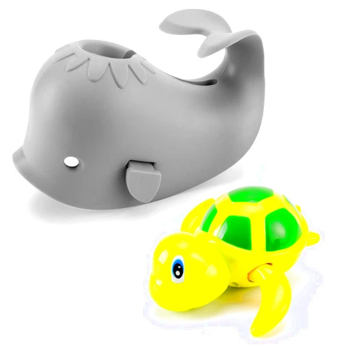 Artoflifer Baby Bath Spout Cover Baby Bathtub Faucet Cover Bath Tub Faucet Extender Protector Silicone Soft Spout Cover Purple Whale Bundles with Wind Up Turtle Faucet Baby Covers Protects Grey