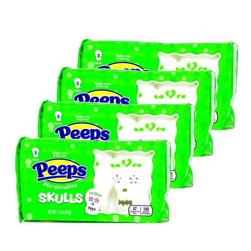 Blair Candy Halloween Peeps Candy Bundle - 4 Pack of Marshmallow Peep's - Perfect Halloween Candy, Fall Candy, Trick Or Treat Candy - Skulls - 6 Ounces