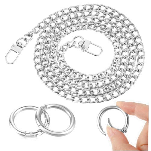 Amabro Replacement Purse Chain Strap Handbag Flat Chains with Metal Buckles 47.2“Shoulder Straps Chains DIY Bag Making Crafts(Silver)
