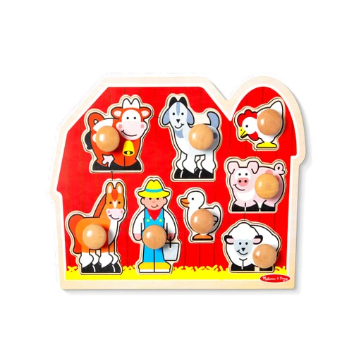 Melissa & Doug Farm Animals Jumbo Knob Wooden Puzzle Wooden Peg Chunky Baby Puzzle, Preschoool Learning, Knob Board For Toddlers Ages 1+