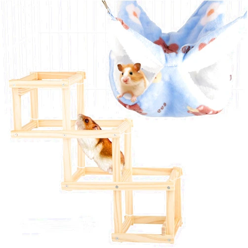 Aiieim Hamster Cage Accessory Set - Rat & Ferret Hammock Kit, Wooden Climbing Ladder, Sugar Glider & Chinchilla Toys, Gerbil Play & Exercise-2PCS