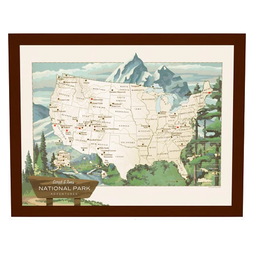 Wendy Gold Studios Personalized National Parks Push Pin Map - USA National Parks Travel Map, Personalized Anniversary Gift