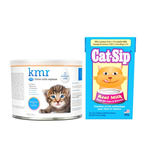 PetAg KMR Kitten Milk Replacer Powder (6 oz) Cat-Sip Real Milk Treat (8 oz)