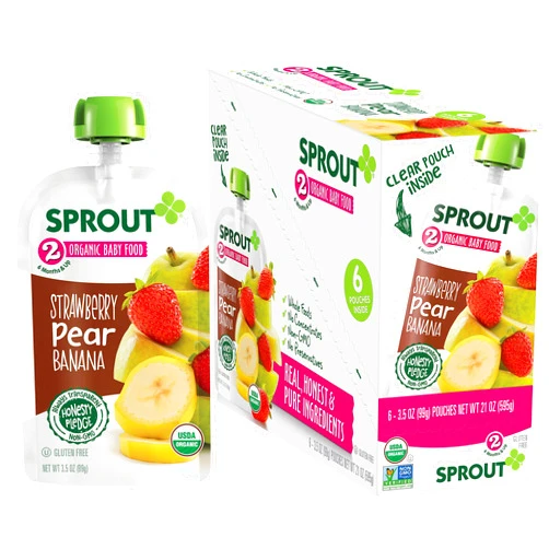 Sprout Organic Baby Food, Stage 2 Pouches, Fruit & Veggie Blend, Strawberry Pear Banana, 3.5 Oz Purees (Pack of 12)