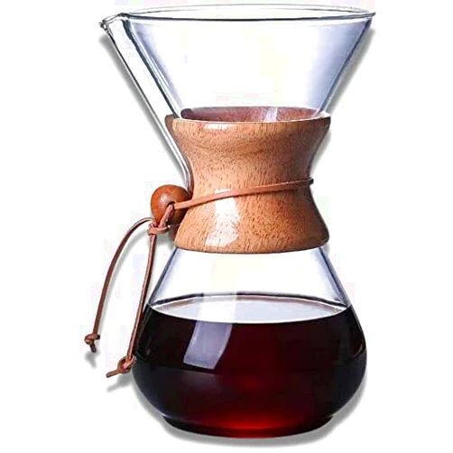 CoffeeUSA.com Coffee USA Glass Pour Over Coffee Maker - 4 Cup - Coffee dripper set maker - High heat resistant carafe for brewing. Beautiful hand blown borosilicate glass.