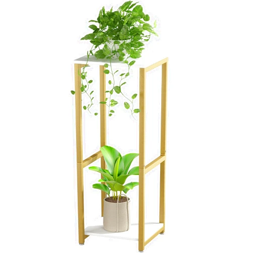 YIZAIJIA Plant Stand Indoor 2 Tier Tall Metal Corner Storage Tiered Plant Shelf Holder Multiple for Living Room Balcony Garden,Gold (2 Tier-Gold)