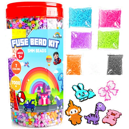 FUNZBO 7000+ 5mm Fuse Beads Kit - 7 Pastel Color Refill Set for Fuse Beads Craft Kit, Beads Crafts for Kids, Arts and Crafts Project, Toys Gifts for Girls and Boys Aged 5+ Years Old Gifts