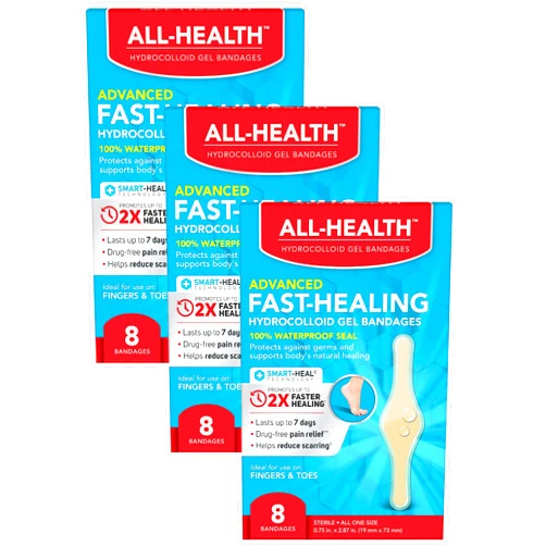 All Health Advanced Fast Healing Hydrocolloid Gel Bandages, Fingers & Toes, 8 ct | 2X Faster Healing for First Aid Blisters or Wound Care (Pack of 3)