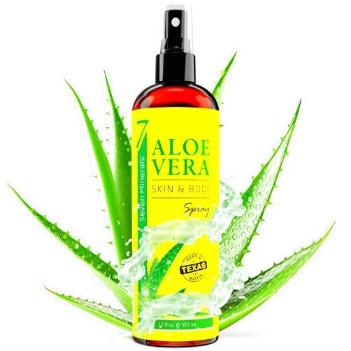 Seven Minerals, Organic Aloe Vera Spray for Body & Hair - From Freshly Cut Aloe Plant, Extra Strong, Easy to Apply, No Thickeners So It Absorbs Rapidly, No Sticky Residue - Made in USA (Big 12 fl oz)