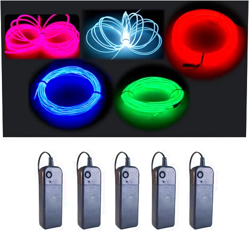 MaxLax EL Wire 5 Pack, 16.4ft Neon Light Wire Noise Reduction with Battery Pack(Green, Blue, Red, White, Pink)… (16.4ft)