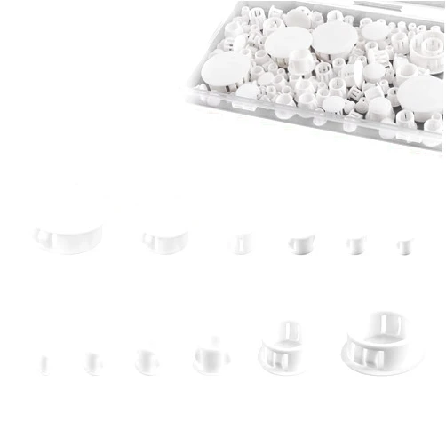 SAVITA 6 Sizes Plastic Hole Plugs, White Srew Hole Plugs Plastic Cabinet Hole Plugs Assorted for Kitchen Cabinet Furniture, 3/16