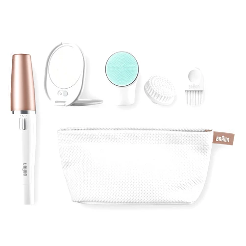 Braun Face 851V (Japanese Import) Women's Miniature Epilator, Electric Hair Removal, with 4 Facial Cleansing Brushes and Beauty Pouch
