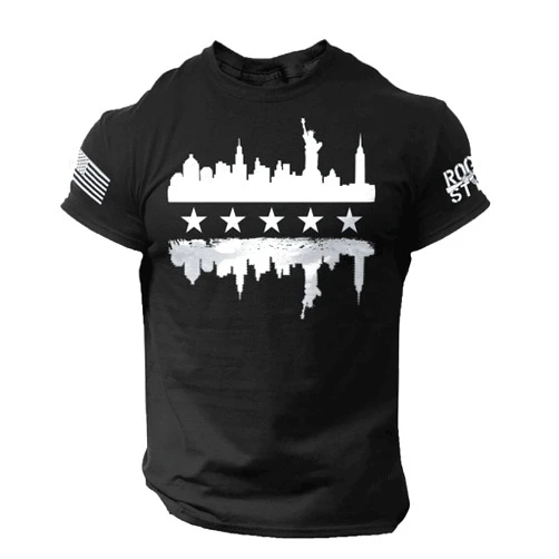 Swrowesi Mens American USA Flag Patriotic T-Shirt 4th of July Round Neck Trendy Summer Short Sleeve Shirts for Men