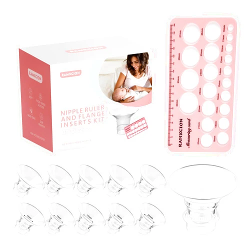 RAMXCION Nipple Ruler, Flange Sizing Kit with 10PCS Flange Insert 13/15/17/19/21mm, Silicone & Soft Flange Insert Kit for Breast Pump Replacement Accessories, Flange Sizing Measurement Tool (Multicolor)