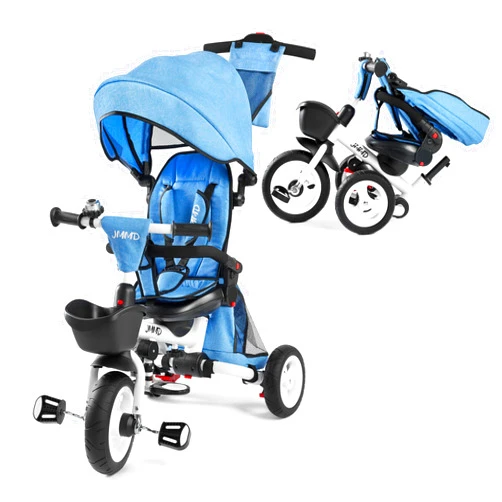 JMMD Baby Tricycle, 7-in-1 Folding Kids Trike with Adjustable Parent Handle, Safety Harness & Wheel Brakes, Removable Canopy, Storage, Stroller Bike Gift for Toddlers 18 Months - 5 Years(Blue)