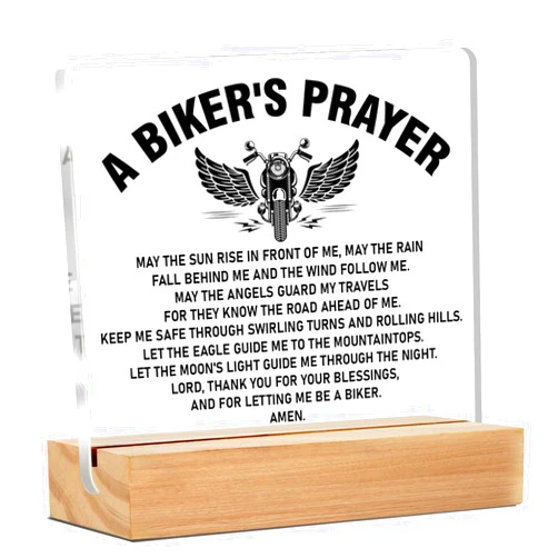 ZOSAN Biker Gifts, Gifts for Bike Lover Motorcycle Rider, Bikers Prayer Clear Desk Decorative Sign Home Acrylic Decor